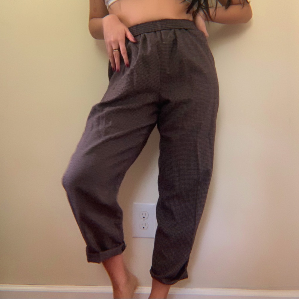 Plaid elastic waist casual work pants